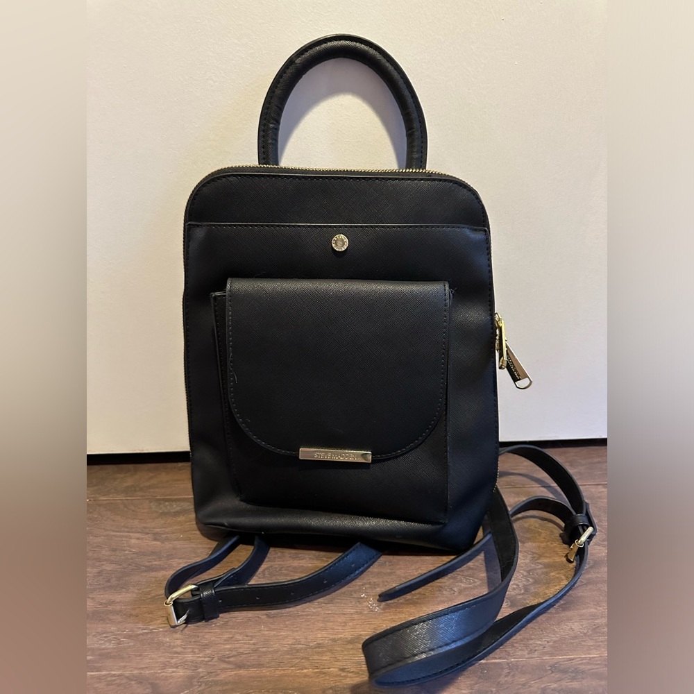 Steve Madden Black Backpack Purse with Gold Accents